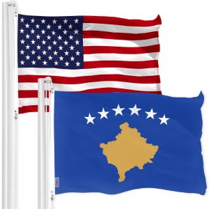 G128 Combo Pack: American USA Flag 3x5 Ft & Kosovo Flag 3x5 Ft, Both Printed 150D Polyester, Indoor/Outdoor, Brass Grommets