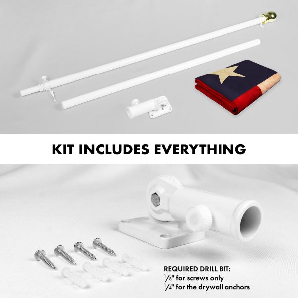 G128 Combo Pack: 5 Ft Tangle Free Aluminum Spinning Flagpole (White) & Texas Tea-Stained Flag 2x3 Ft, ToughWeave Pro Series Embroidered 420D Polyester | Pole with Flag Included - Image 2
