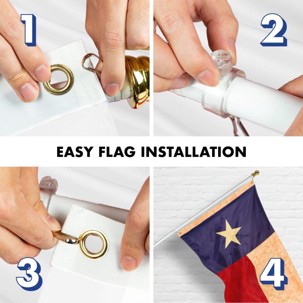 G128 Combo Pack: 5 Ft Tangle Free Aluminum Spinning Flagpole (White) & Texas Tea-Stained Flag 2x3 Ft, ToughWeave Pro Series Embroidered 420D Polyester | Pole with Flag Included - Image 7