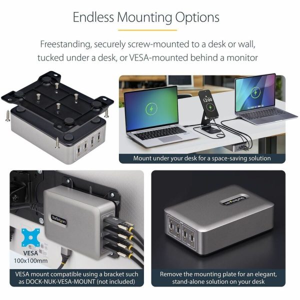 StarTech.com 4-Port Multi-Device USB-C Charger, 240W Total, Single Port 140W EPR, Screw Locking Ports, Ideal for Boardrooms - Image 5