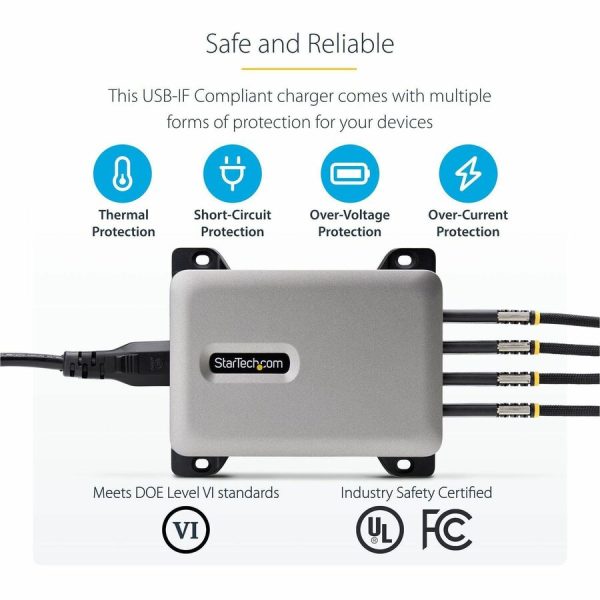 StarTech.com 4-Port Multi-Device USB-C Charger, 240W Total, Single Port 140W EPR, Screw Locking Ports, Ideal for Boardrooms - Image 7
