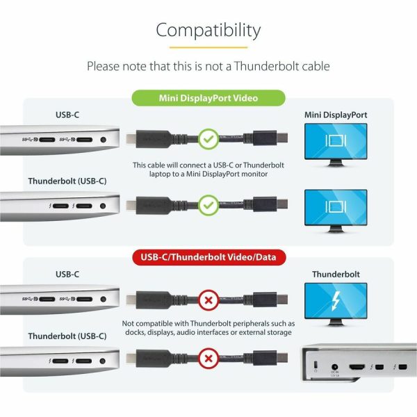 StarTech.com 6 ft. / 1.8 m USB-C to Mini DisplayPort Cable - 4K 60Hz - Black - USB 3.1 Type-C to Mini DP Adapter Cable - mDP Cable - Image 4