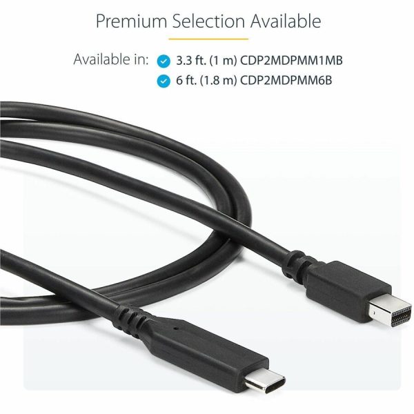 StarTech.com 6 ft. / 1.8 m USB-C to Mini DisplayPort Cable - 4K 60Hz - Black - USB 3.1 Type-C to Mini DP Adapter Cable - mDP Cable - Image 5