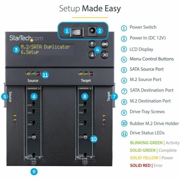 StarTech.com Standalone Dual Bay M.2 SATA/NVMe Duplicator/Eraser, HDD/SSD Cloner/Wiper, M.2 PCIe/AHCI, Hard Drive Sanitizer/Copier, TAA - Image 4