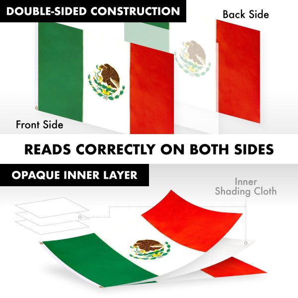 G128 - 5 Feet Tangle Free Spinning Flagpole (White) Mexico Flag Double Sided Brass Grommets Embroidered 2x3 ft (Flag Included) Aluminum Flag Pole - Image 3