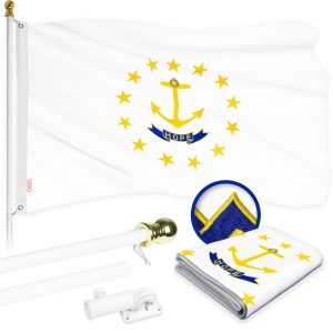 G128 Combo Pack: 6 Ft Tangle Free Aluminum Spinning Flagpole (White) & Rhode Island No Golden Border State Flag 3x5 Ft, ToughWeave Series Embroidered 300D Polyester | Pole with Flag Included