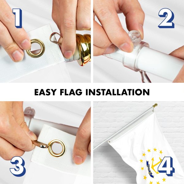 G128 Combo Pack: 6 Ft Tangle Free Aluminum Spinning Flagpole (White) & Rhode Island No Golden Border State Flag 3x5 Ft, ToughWeave Series Embroidered 300D Polyester | Pole with Flag Included - Image 7