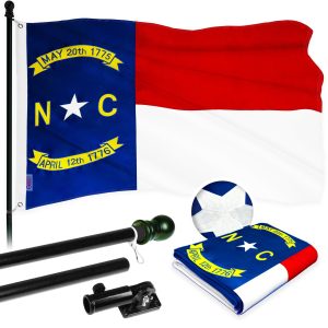 G128 Combo Pack: 5 Ft Tangle Free Aluminum Spinning Flagpole (Black) & North Carolina State Flag 2x3 Ft, ToughWeave Series Embroidered 300D Polyester | Pole with Flag Included