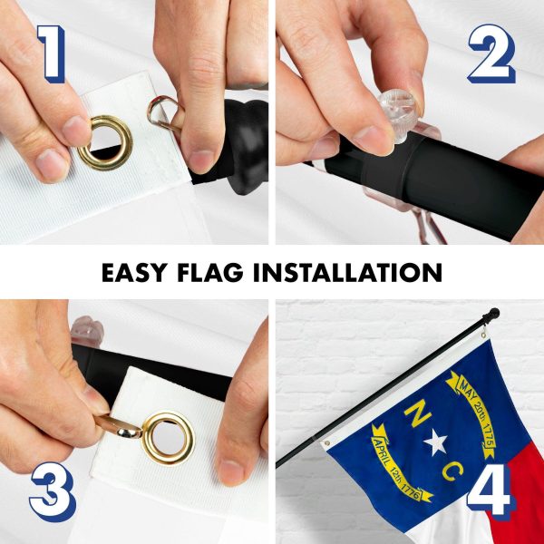 G128 Combo Pack: 5 Ft Tangle Free Aluminum Spinning Flagpole (Black) & North Carolina State Flag 2x3 Ft, ToughWeave Series Embroidered 300D Polyester | Pole with Flag Included - Image 7