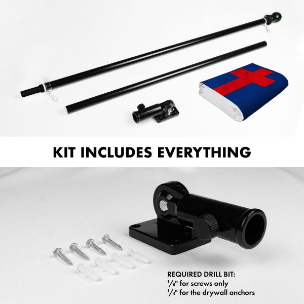 G128 Combo Pack: 5 Ft Tangle Free Spinning Flagpole (Black) & Christian Flag 2.5x4 Ft Embroidered 220GSM Spun Polyester, Brass Grommets (Flag Included) Aluminum Flag Pole - Image 2