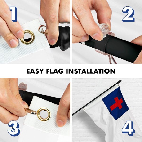 G128 Combo Pack: 5 Ft Tangle Free Spinning Flagpole (Black) & Christian Flag 2.5x4 Ft Embroidered 220GSM Spun Polyester, Brass Grommets (Flag Included) Aluminum Flag Pole - Image 7