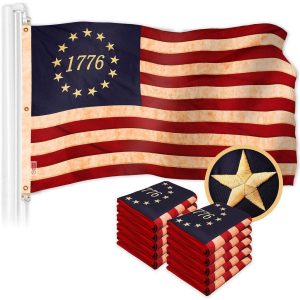G128 10 Pack: Betsy Ross 1776 Tea-Stained Flag | 5x8 Ft | ToughWeave Pro Series Embroidered 420D Polyester | Historical Flag, Embroidered Design, Indoor/Outdoor, Brass Grommets, High Quality