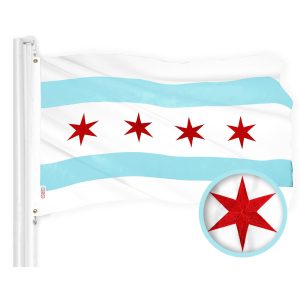 Chicago City Flag 4x6FT Embroidered 300D Polyester Illinois Windy City