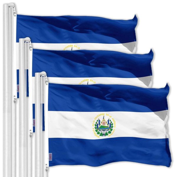 G128 3 Pack: El Salvador El Salvadoran Flag | 3x5 Ft | LiteWeave Pro Series Printed 150D Polyester | Country Flag, Vibrant Colors, Brass Grommets, Thicker and More Durable Than 100D 75D Polyester