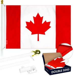 G128 - 6 Feet Tangle Free Spinning Flagpole (White) Canada Double Sided Brass Grommets Embroidered 3x5 ft (Flag Included) Aluminum Flag Pole