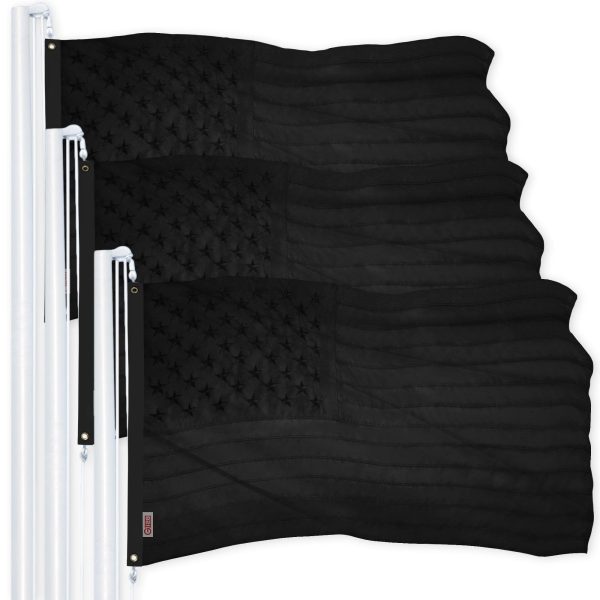 G128 3 Pack: All Black American USA US Flag 3x5 ft Embroidered Stars Sewn Stripes Brass Grommets