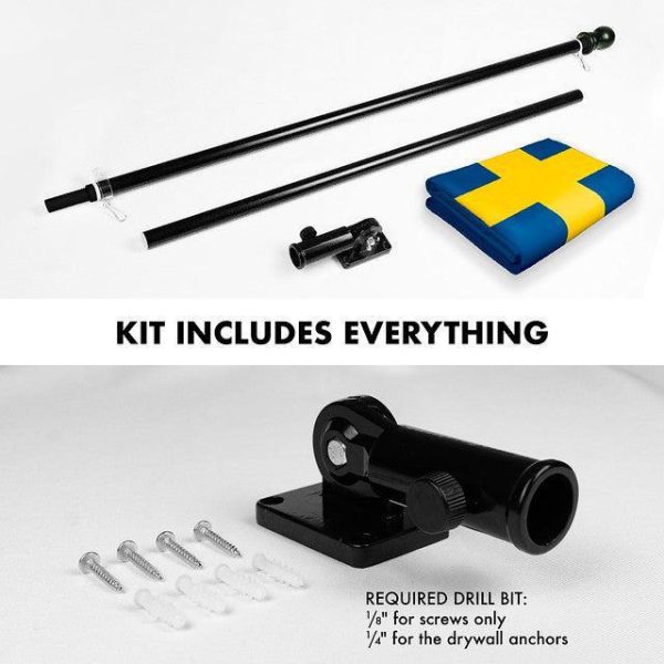 G128 Combo Pack: 6 Feet Tangle Free Spinning Flagpole (Black) Sweden Swedish Flag 3x5 ft Printed 150D Brass Grommets (Flag Included) Aluminum Flag Pole - Image 2