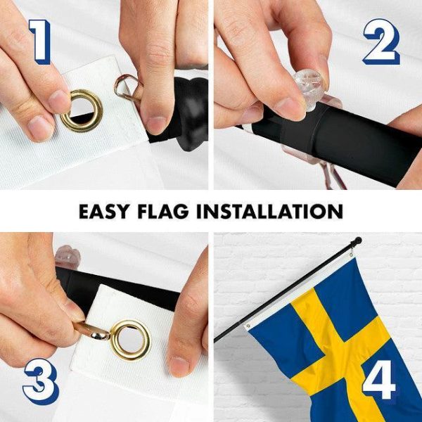G128 Combo Pack: 6 Feet Tangle Free Spinning Flagpole (Black) Sweden Swedish Flag 3x5 ft Printed 150D Brass Grommets (Flag Included) Aluminum Flag Pole - Image 7