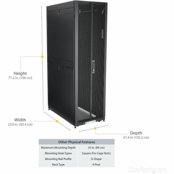 StarTech.com 4-Post 42U Server Rack Cabinet, 19" Data Rack Cabinet for Computer / IT Equipment mount, Rack Server Cabinet with Casters - Image 4