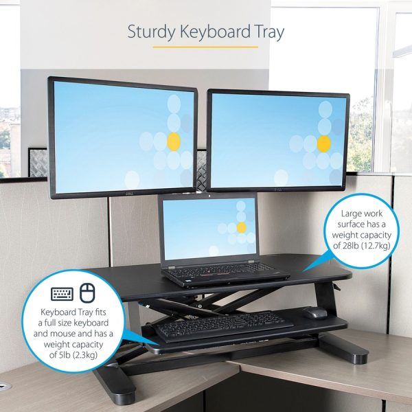 StarTech.com Corner Sit Stand Desk Converter with Keyboard Tray, Large Surface 35"x21" , Height Adjustable Ergonomic Tabletop Standing Desk - Image 5