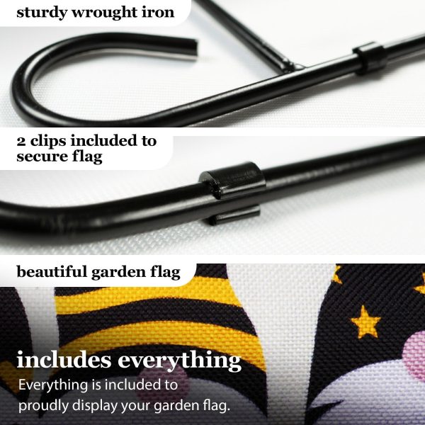 G128 Combo Pack: Garden Flag Stand Black 36 in x 16 in & Garden Flag Happy New Year Decoration Three Celebrating Gnomes 12"x18" Double-Sided Burlap Fabric - Image 4