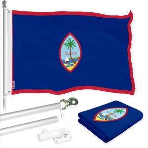 G128 Combo Pack: 6 Ft Tangle Free Spinning Flagpole (Silver) & Guam Flag 3x5 Ft Printed 150D Polyester, Brass Grommets (Flag Included) Aluminum Flag Pole