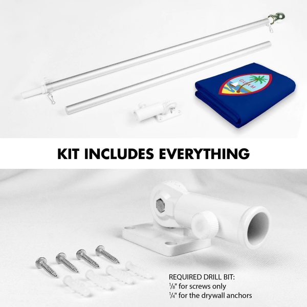 G128 Combo Pack: 6 Ft Tangle Free Spinning Flagpole (Silver) & Guam Flag 3x5 Ft Printed 150D Polyester, Brass Grommets (Flag Included) Aluminum Flag Pole - Image 2