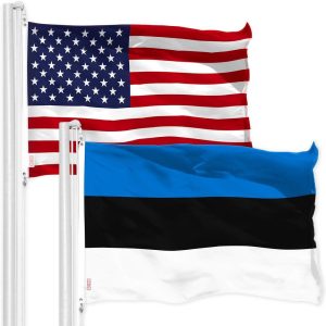 G128 Combo Pack: American USA Flag 3x5 Ft & Estonia Flag 3x5 Ft, Both Printed 150D Polyester, Indoor/Outdoor, Brass Grommets