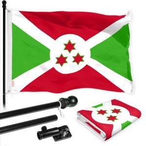 G128 Combo Pack: 6 Ft Tangle Free Aluminum Spinning Flagpole (Black) & Burundi Umurundi Flag 3x5 Ft, LiteWeave Pro Series Printed 150D Polyester | Pole with Flag Included