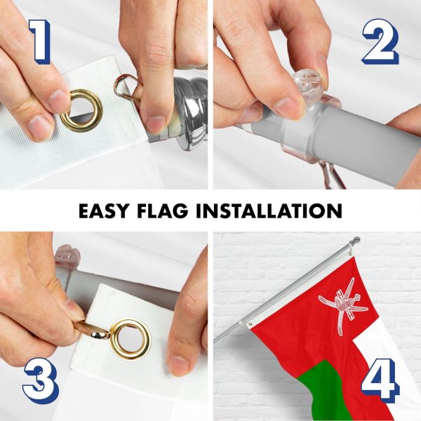 G128 Combo Pack: 6 Ft Tangle Free Spinning Flagpole (Silver) & Oman Flag 3x5 Ft Printed 150D Polyester, Brass Grommets (Flag Included) Aluminum Flag Pole - Image 7