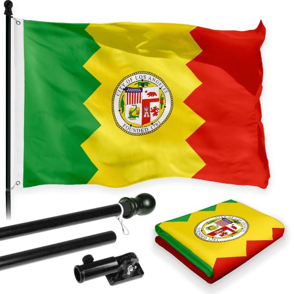 G128 Combo Pack: 6 Feet Tangle Free Spinning Flagpole (Black) Los Angeles City Flag 3x5 ft Printed 150D Brass Grommets (Flag Included) Aluminum Flag Pole