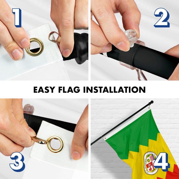 G128 Combo Pack: 6 Feet Tangle Free Spinning Flagpole (Black) Los Angeles City Flag 3x5 ft Printed 150D Brass Grommets (Flag Included) Aluminum Flag Pole - Image 7