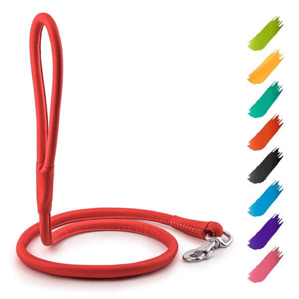 Rolled Leather Dog Leash 4Ft * 0.5 in for Small Medium and Large Dogs   Heavy Duty Leather Puppy Leash for Outdoor Walking Running Training   Strong Dog Leashes for Large Breed Dogs (Red)