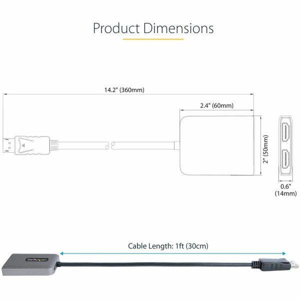 StarTech.com DP to Dual HDMI MST HUB, Dual HDMI 4K 60Hz, 2 Port DisplayPort Multi Monitor Adapter with 1ft/30cm Cable, DP 1.4 | DSC | HBR3 - Image 6