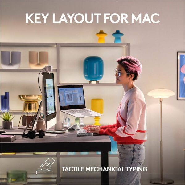 Logitech MX Mechanical Mini for Mac Wireless Illuminated Keyboard, Low-Profile Switches, Tactile Quiet Keys, Pale Gray - Image 2