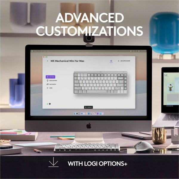 Logitech MX Mechanical Mini for Mac Wireless Illuminated Keyboard, Low-Profile Switches, Tactile Quiet Keys, Pale Gray - Image 7