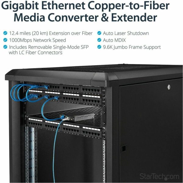 StarTech.com Gigabit Ethernet Copper-to-Fiber Media Converter - SM LC - 20 km - Ethernet Media Converter - GbE Converter - Image 2