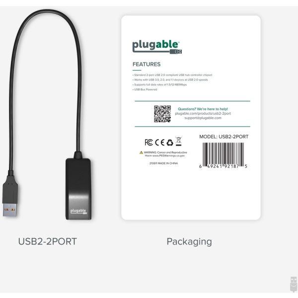 Plugable USB 2.0 2-Port High Speed Ultra Compact Hub Splitter - Image 5