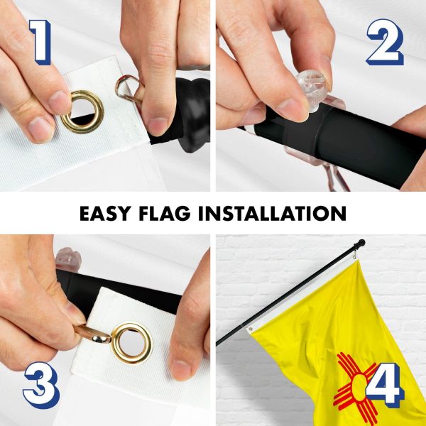G128 Combo Pack: 5 Ft Tangle Free Aluminum Spinning Flagpole (Black) & New Mexico NM State Flag 2.5x4 Ft, ToughWeave Series Embroidered 300D Polyester | Pole with Flag Included - Image 7