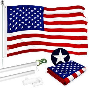 G128 - 5 Feet Tangle Free Spinning Flagpole (Silver) American Flag Brass Grommets Embroidered 2x3 ft American Flag Brass Grommets (Flag Included) Aluminum Flag Pole