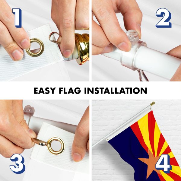 G128 Combo Pack: 6 Ft Tangle Free Aluminum Spinning Flagpole (White) & Arizona AZ State Flag 3x5 Ft, ToughWeave Series Embroidered 300D Polyester | Pole with Flag Included - Image 7