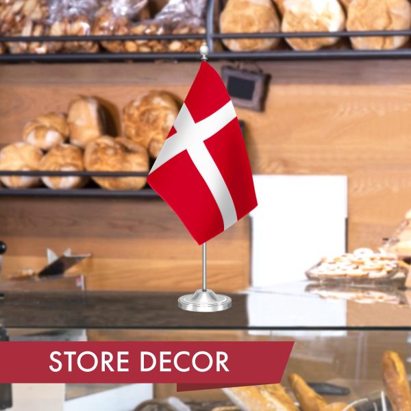 G128 Denmark Danish Deluxe Desk Flag Set | 8.5x5.5 In | Printed 300D Polyester, with Silver Dome and Base, 15" Metal Pole, Decorations For Office, Home and Festival Events Celebration - Image 6