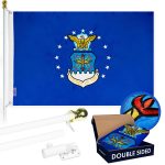 G128 - 6 Feet Tangle Free Spinning Flagpole (White) US Air Force Double Sided Brass Grommets Embroidered 3x5 ft (Flag Included) Aluminum Flag Pole