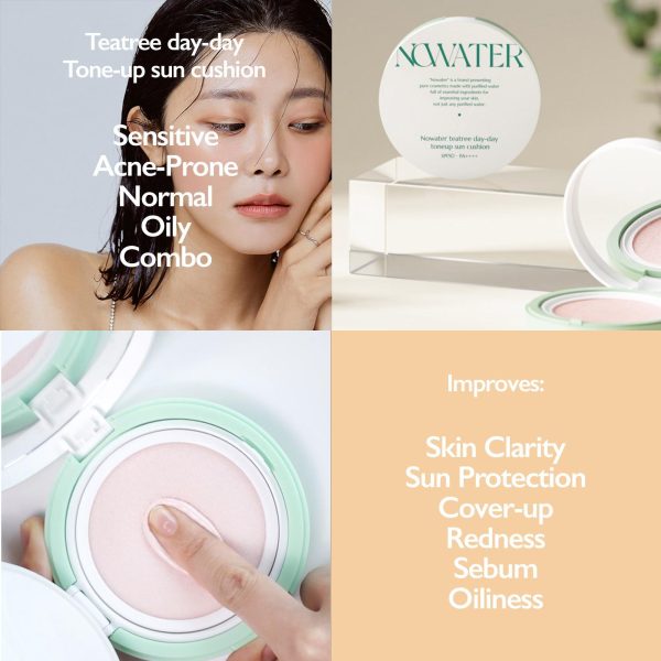 NOWATER Tea Tree Tone up Sun Cushion (SPF50  PA ) | No.23 | Cushion Foundation with UV Protection | Hyaluronic Acid Niacinamide | Korean Make up for face (0.88 fl.oz) (0.88 fl.oz) - Image 3