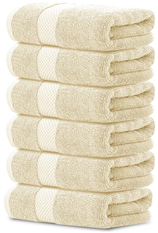 Luxury Hand Towels | Cotton Hotel spa Bathroom Towel | 16x30 | 6 Pack | Beige