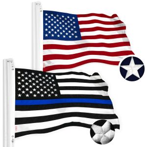 G128 Combo Pack: USA American Flag & Thin Blue Line Flag 4x6 Ft Embroidered Spun Polyester, Indoor/Outdoor, Brass Grommets, Police Flag