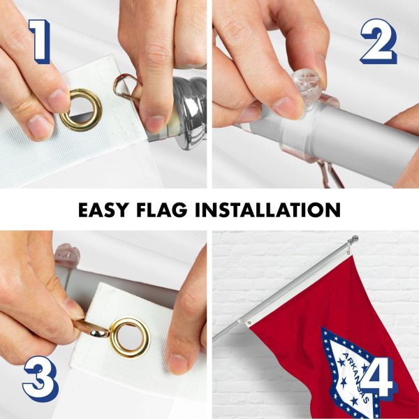 G128 Combo Pack: 6 Ft Tangle Free Aluminum Spinning Flagpole (Silver) & Arkansas AR State Flag 3x5 Ft, Double ToughWeave Series Double Sided Embroidered 210D Polyester | Pole with Flag Included - Image 7