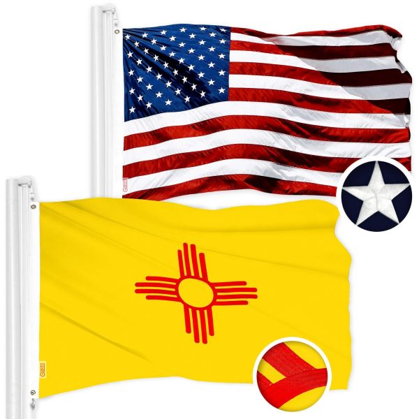 G128 Combo Pack: USA American Flag 3x5 Ft Embroidered Stars & New Mexico State Flag 3x5 Ft Embroidered
