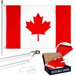 G128 Combo Pack: 6 Ft Tangle Free Aluminum Spinning Flagpole (Silver) & Canada Canadian Flag 3x6 Ft, Double ToughWeave Series Double Sided Embroidered 210D Polyester | Pole with Flag Included