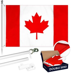 G128 Combo Pack: 6 Ft Tangle Free Aluminum Spinning Flagpole (Silver) & Canada Canadian Flag 3x6 Ft, Double ToughWeave Series Double Sided Embroidered 210D Polyester | Pole with Flag Included